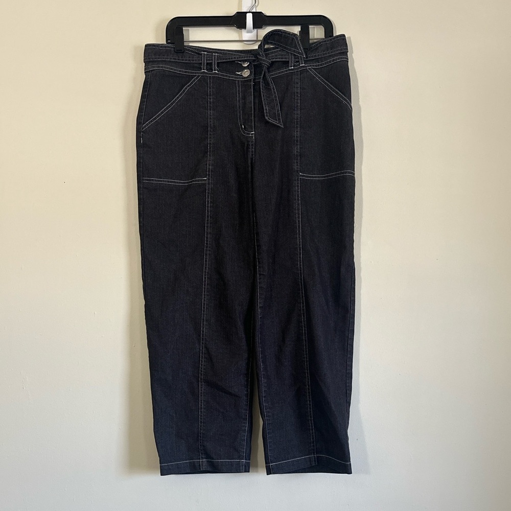Y2K Wide Leg Cropped Tie Waisst Contrast Stitch Highrise jeans size 6